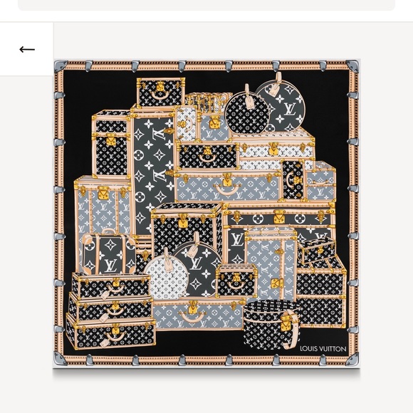 New LOUIS VUITTON Let's Go Square Monogram Silk LV Trunk Scarf Black/White - Picture 6 of 6